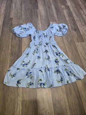 The Children's Place Light Blue Floral Puff-Sleeve Dress